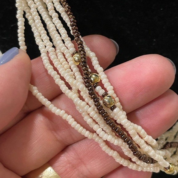 Vintage Glass Beads Twisted white bronze necklace classic MCM Traditional - Picture 3 of 4